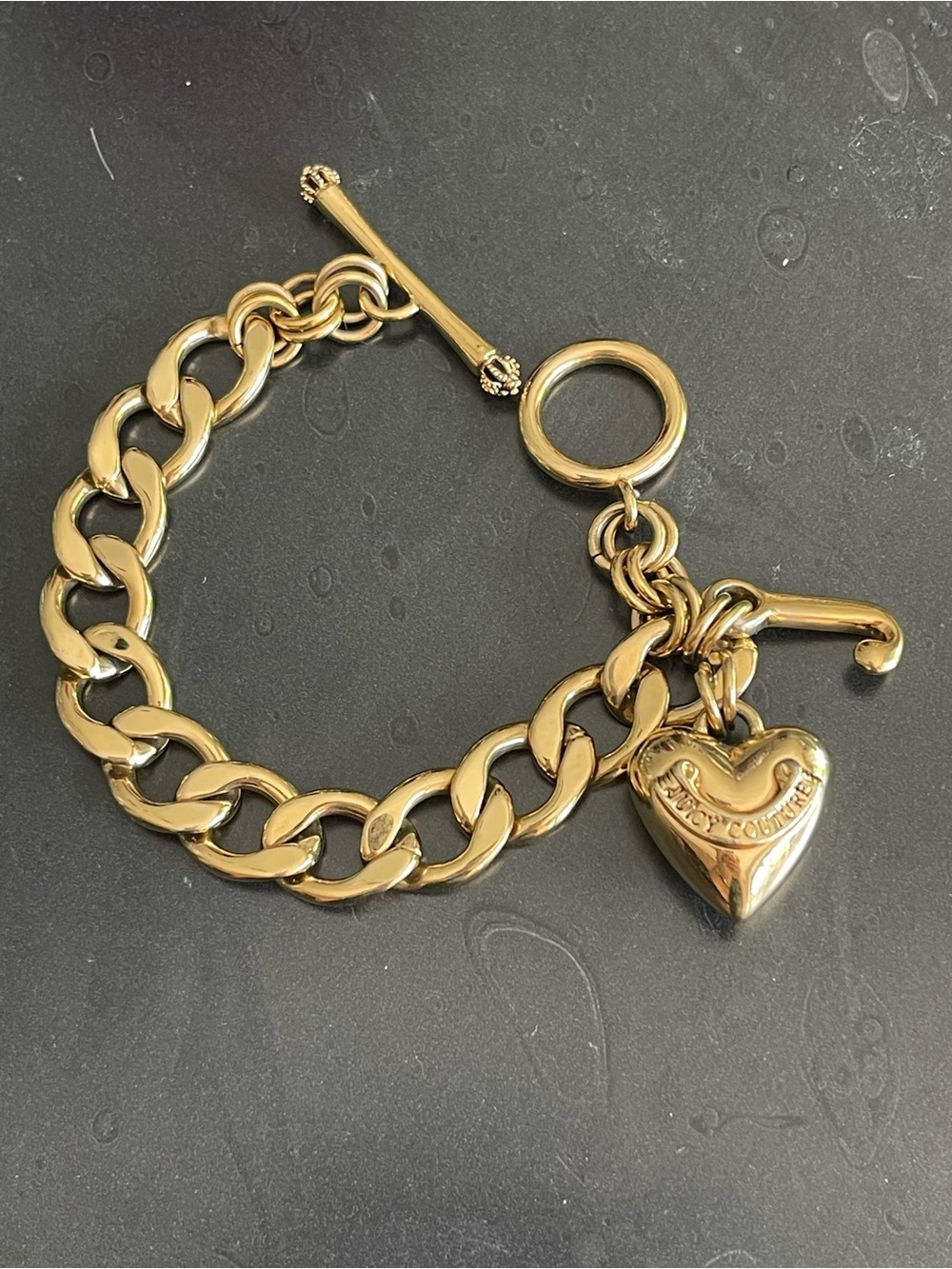 Juicy Couture Shiny Gold tone Heart Charm Toggle Bracelet